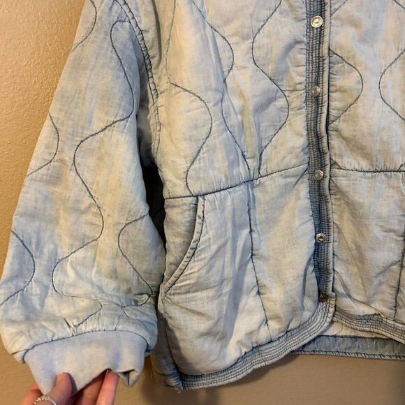 Kenzie Jeans Distressed Quilted Denim Blue Style Cotton Jacket Size Medium - Picture 3 of 8